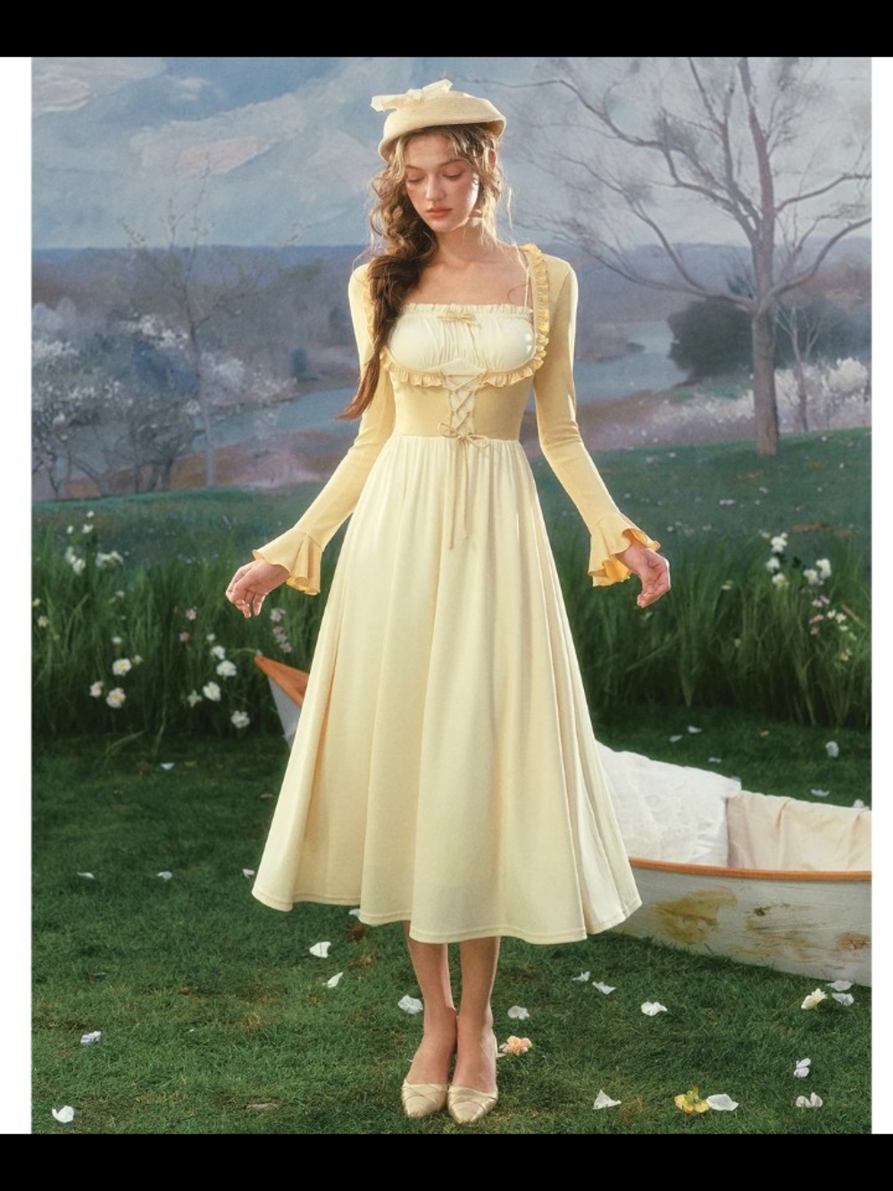 Women’s Pale Yellow Ruffle-Trim Maxi Dress - Picture 4 of 5